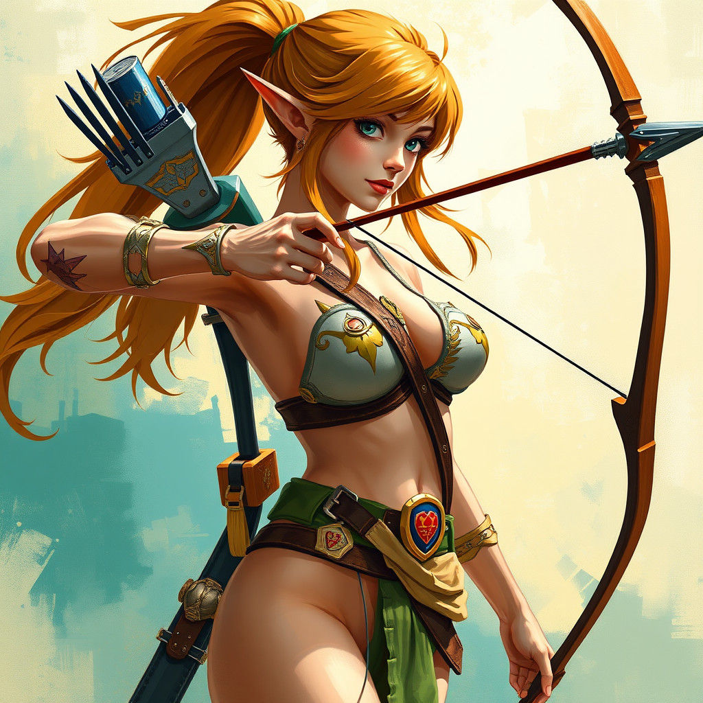 Princess Zelda, Archer in Abstract Art Style