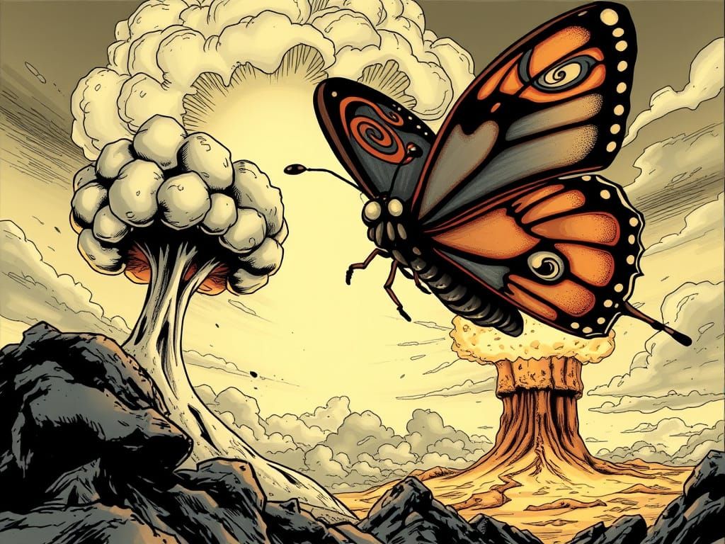 Confused Butterfly Near Nuclear Cloud, Comic Art