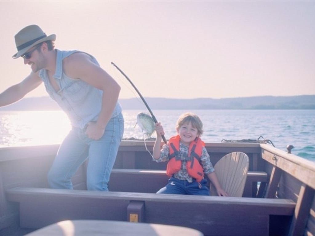 Father's Pride on a Family Fishing Trip in Impressionist Sty...