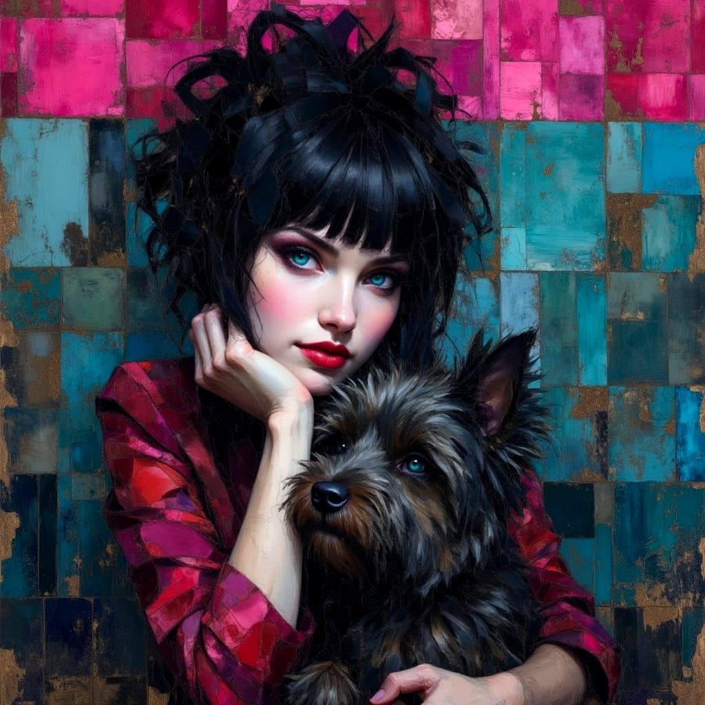 Punk Girl Portrait with Westie, Grunge Style