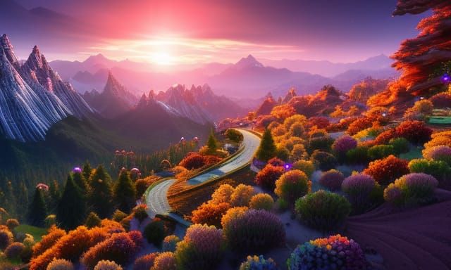 Mystical Mountains with Arcane Magic in Anime Style