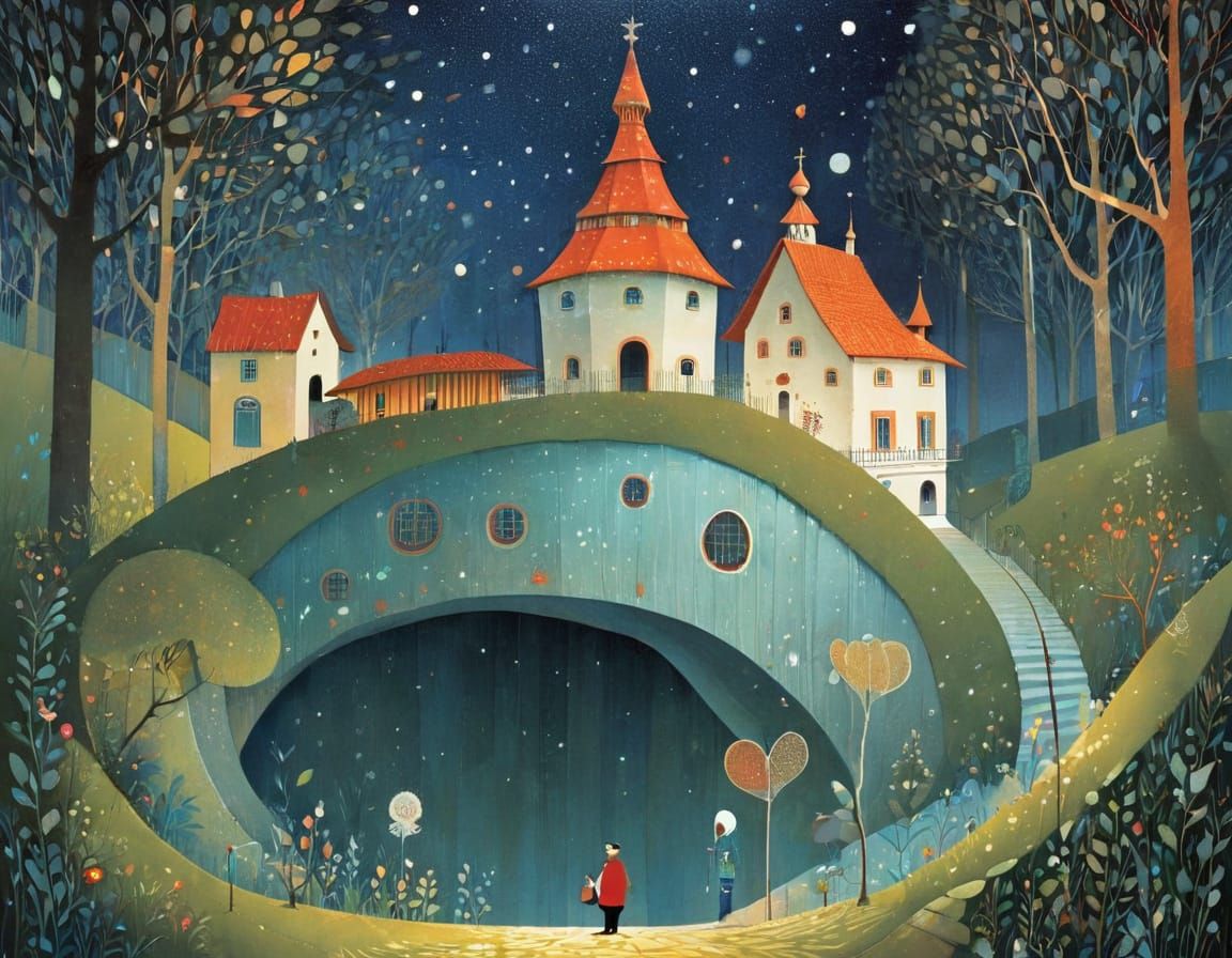 Naive Folk Art Depicting Whimsical Scene