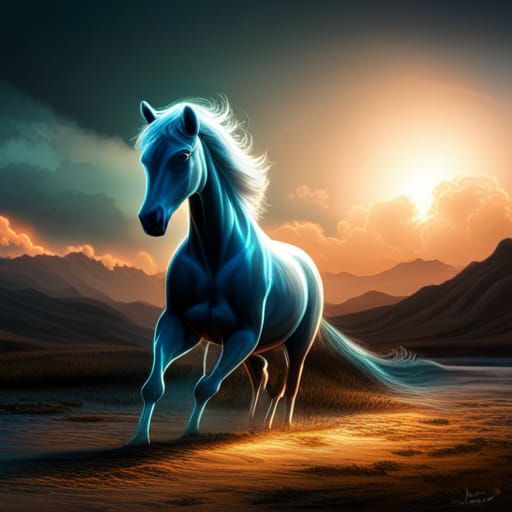 Brilliant Neon Horse Digital Matte Painting