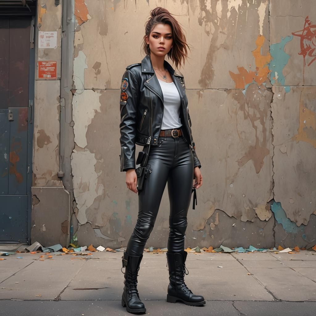 Woman in Leather Jacket: Hyperdetailed Digital Portrait