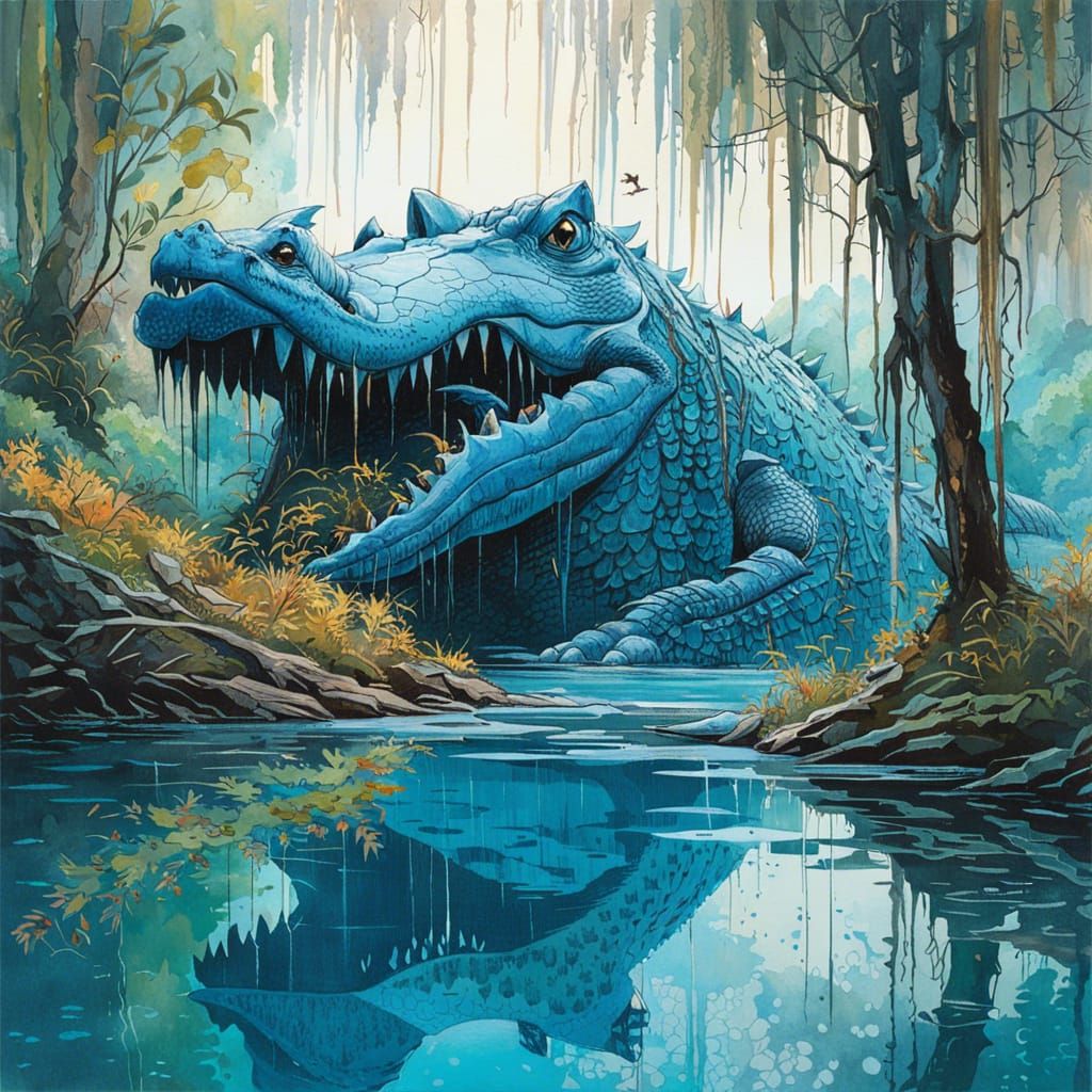 Robotic Crocodile in Crystal River, Detailed Surreal Art