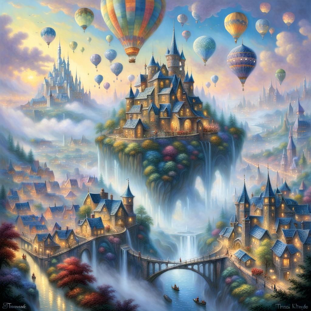 Ethereal Flying City in Dreamy Mist