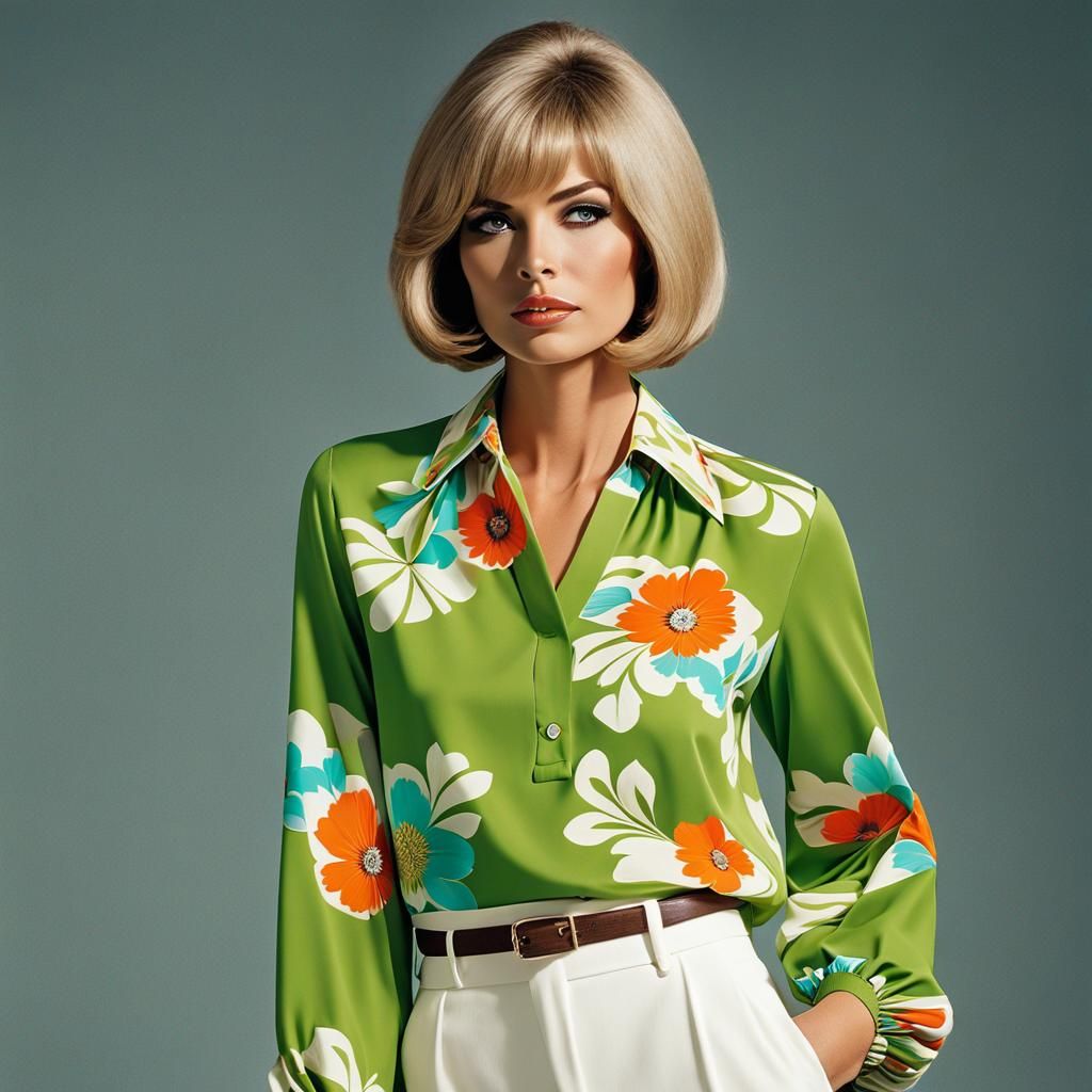 1960s Chic Lady in Groovy Floral Blouse