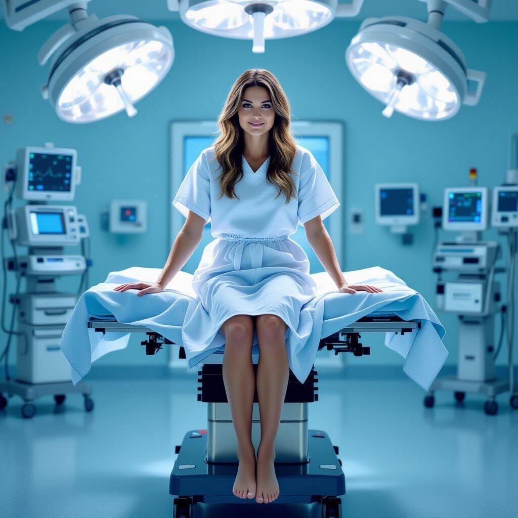 Woman Steps off Surgical Table in Operating Room