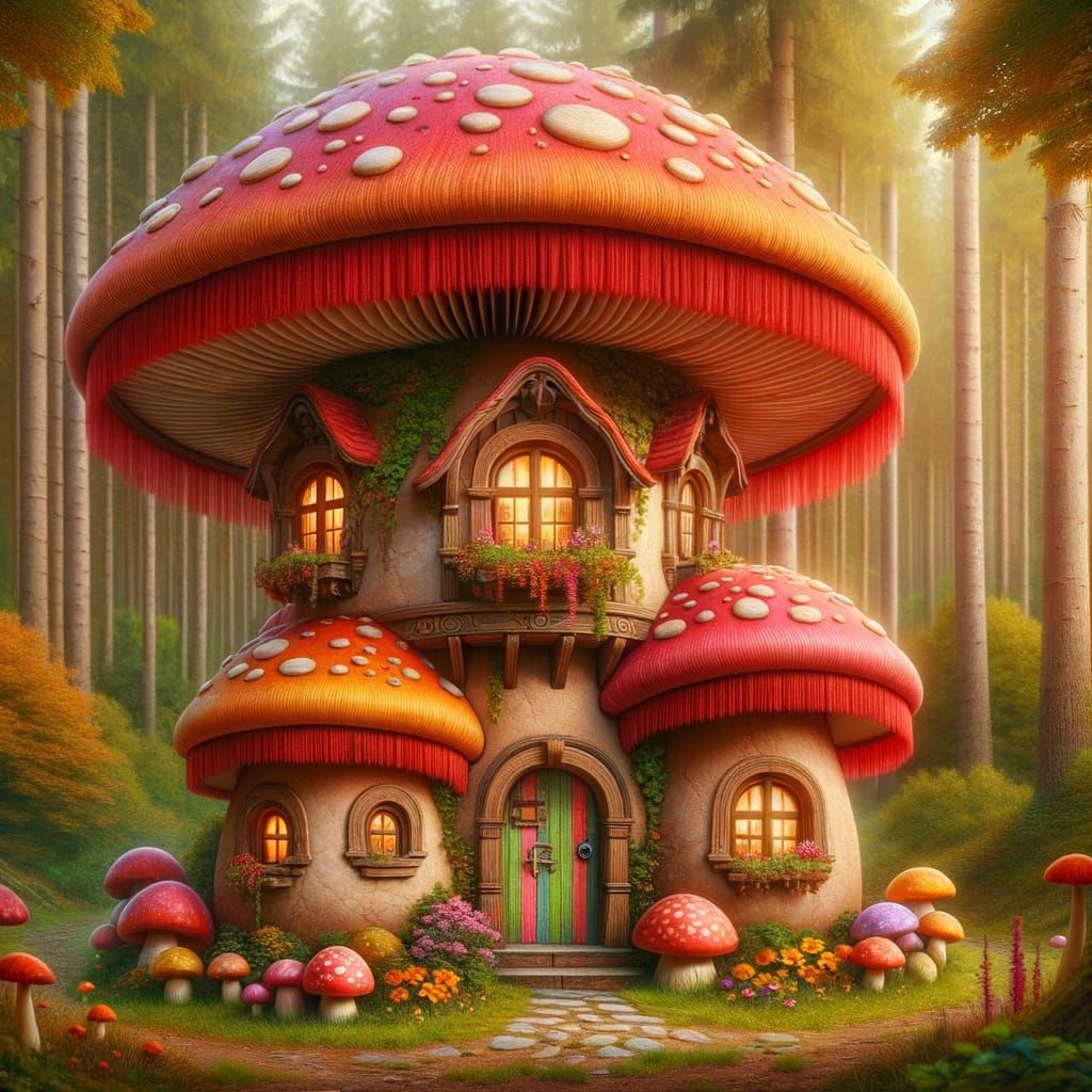 Enchanted Mushroom House in Forest Glade