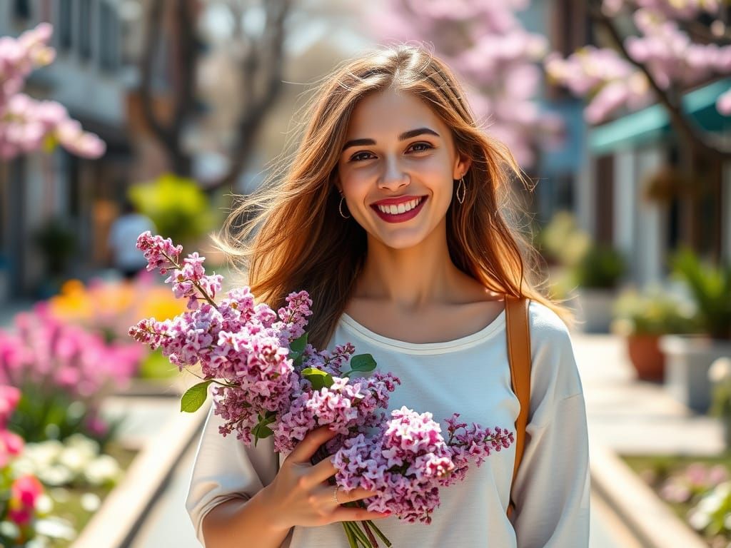 Spring Portrait of Woman with Lilacs