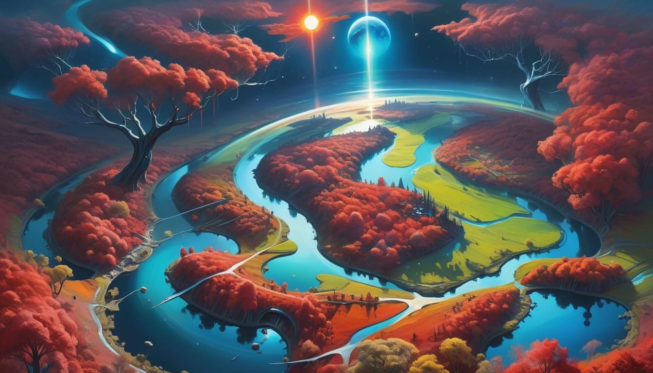 Exotic Alien Landscape with Red Forests, Digital Art