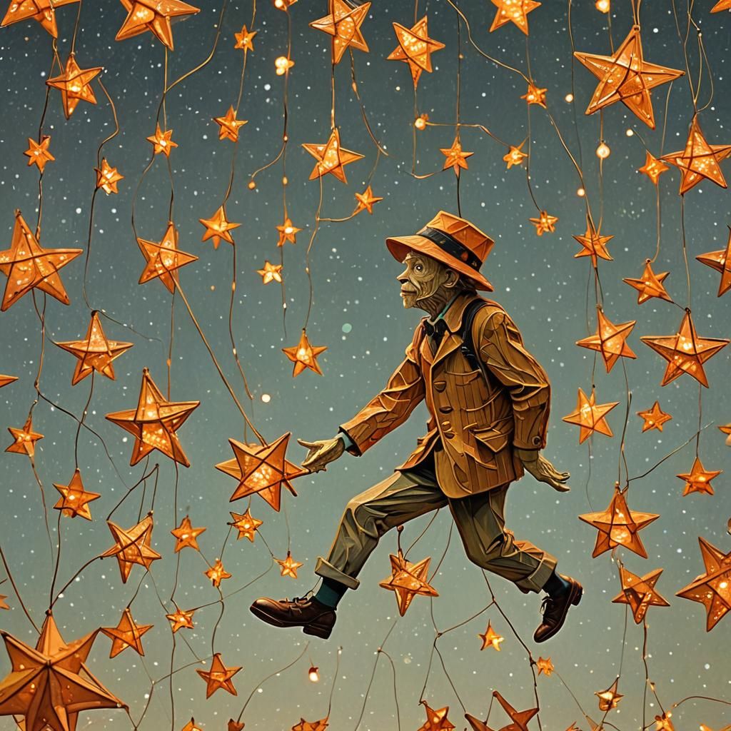 Surreal Pinocchio's Dream: Christmas Lights and Eiffel Tower