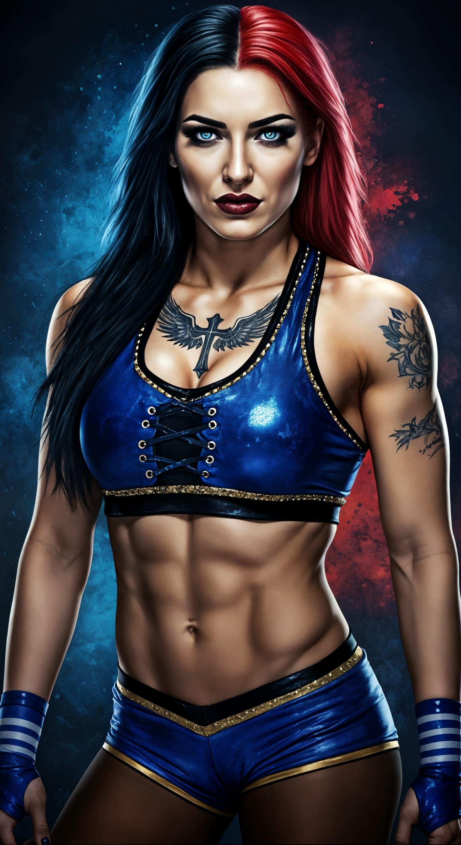 Athletic Female Wrestler in Hyperrealistic Art Style