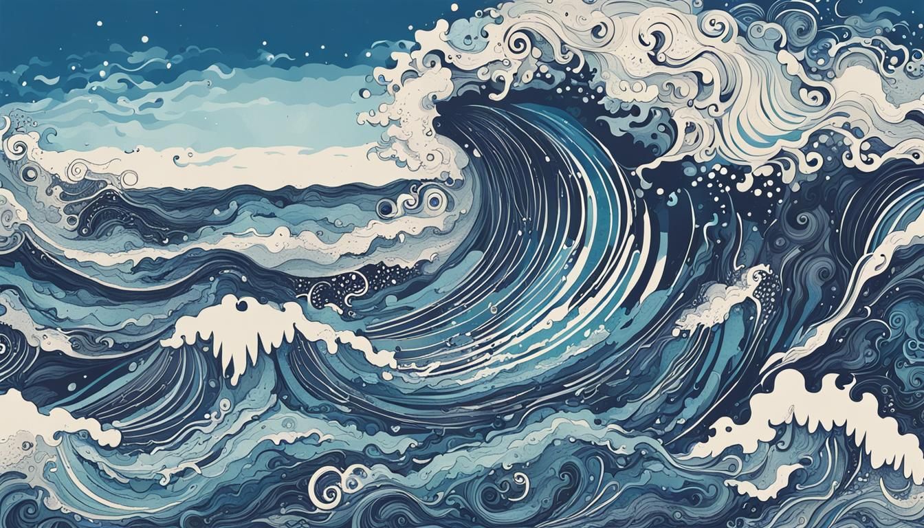 Whimsical Ocean Waves Asemic Typographic Poster