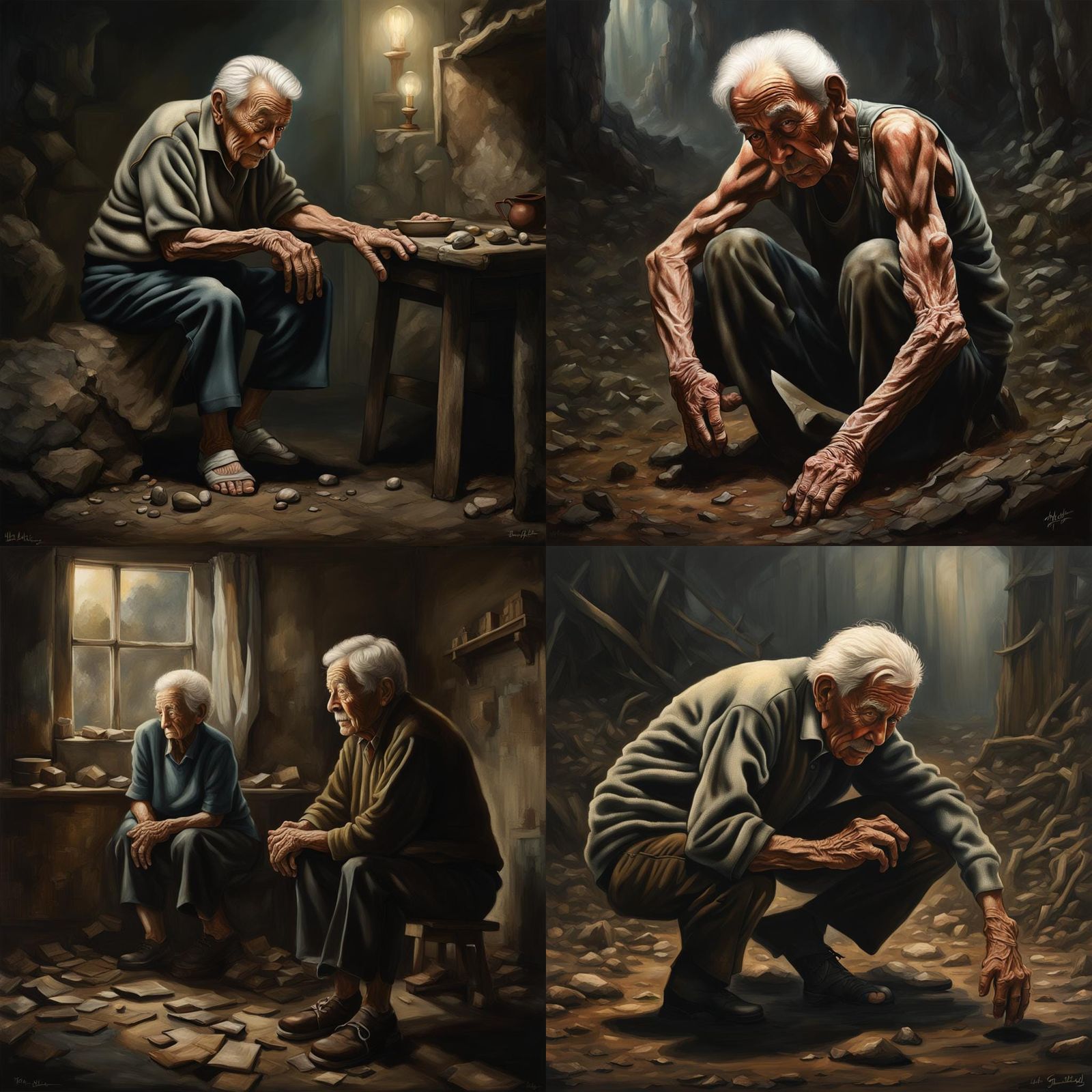 Vulnerable Elderly Person in a Dimly Lit Fantasy Setting