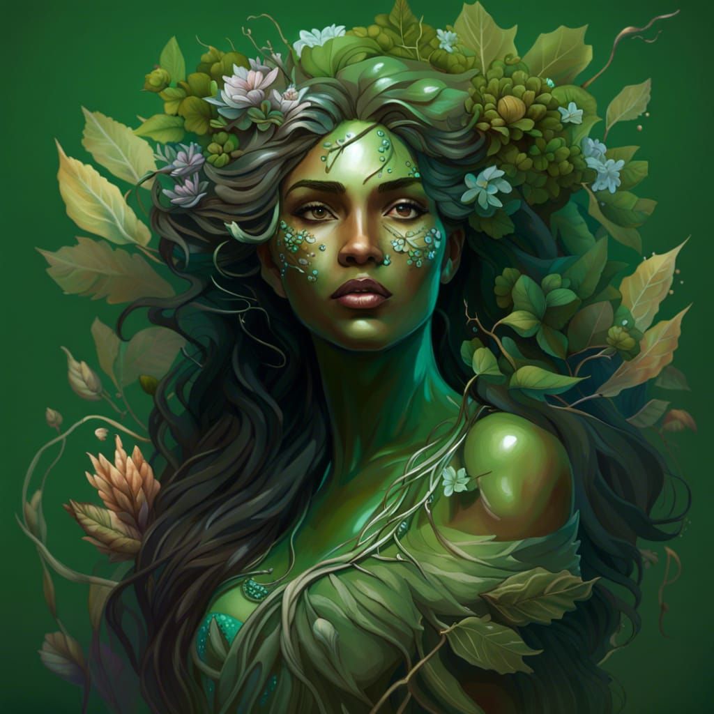 Gorgeous Earth Goddess in Flowing Green Dress