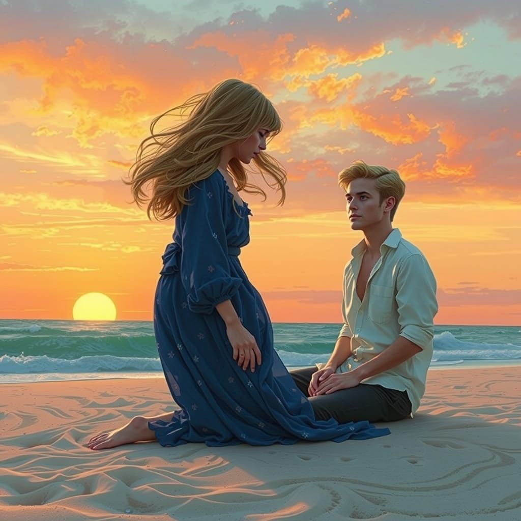 Romantic Sunset Beach Moment in Flawless Artistic Detail