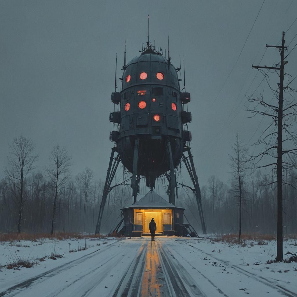 Dark Gothic Sci-Fi Painting in Simon Stalenhag Style