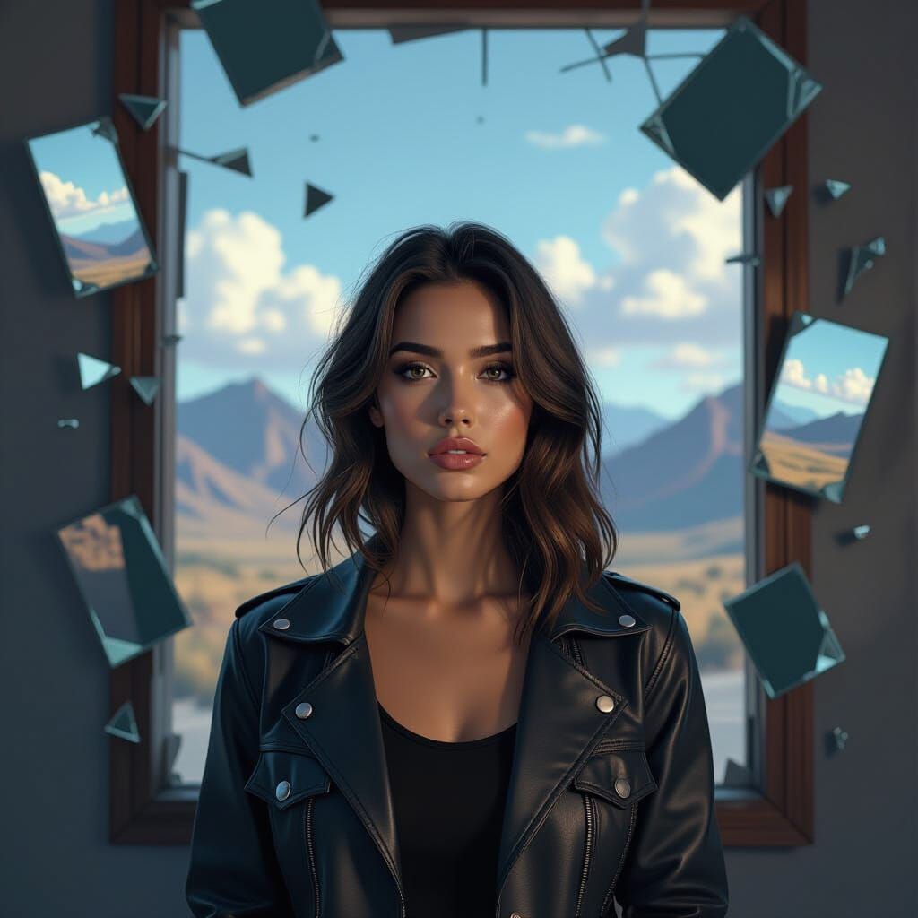 Introspective Woman in Surreal Landscape, Hyperrealistic Sty...