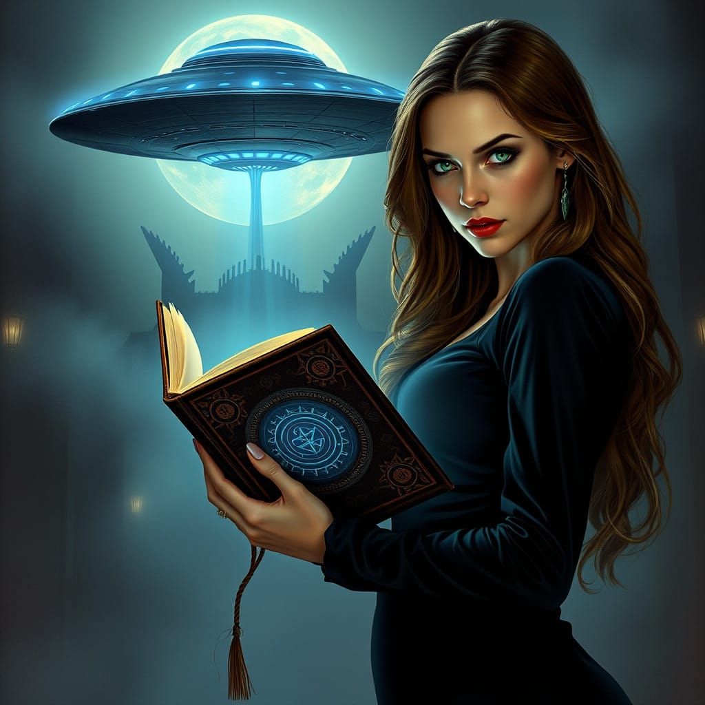 Mystical Femme Fatale Under Celestial UFO