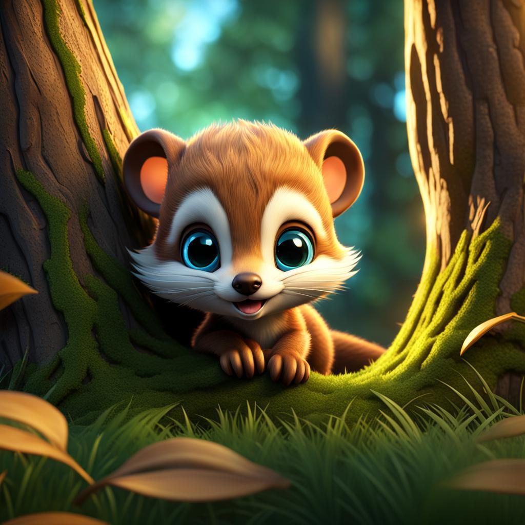 Cute chibi weasel baby