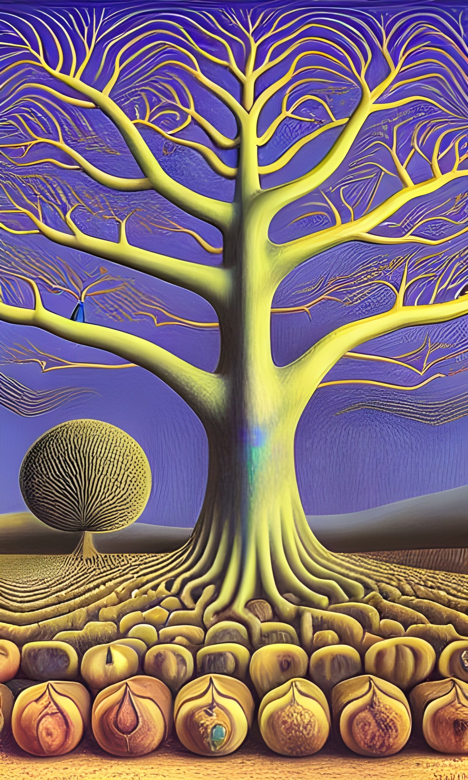 Fractal Iridescent Oak Tree in Surreal Style