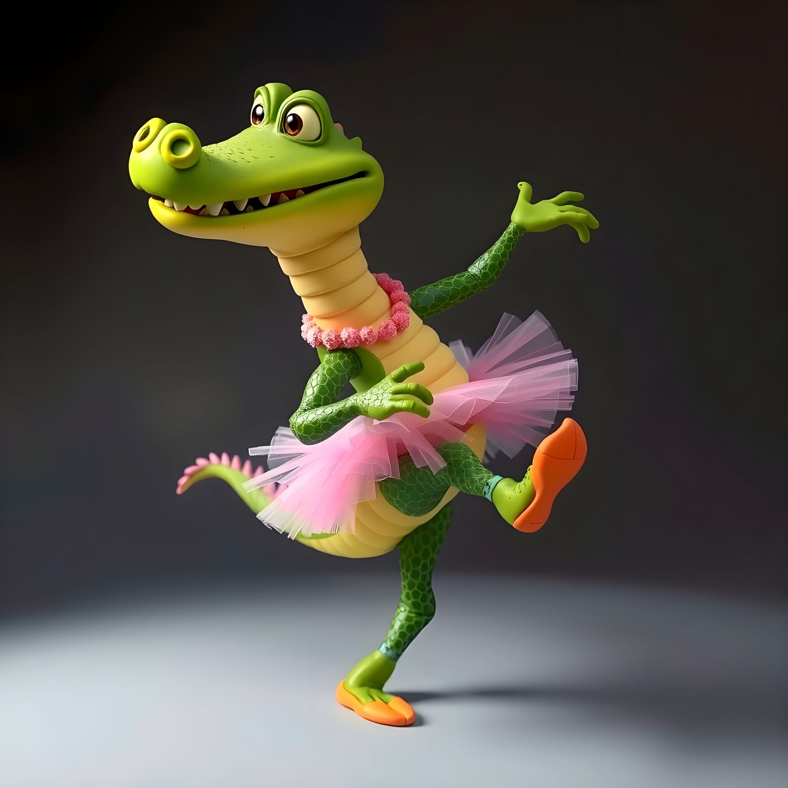 Whimsical Crocodile Dancer in Exaggerated Cartoon Style