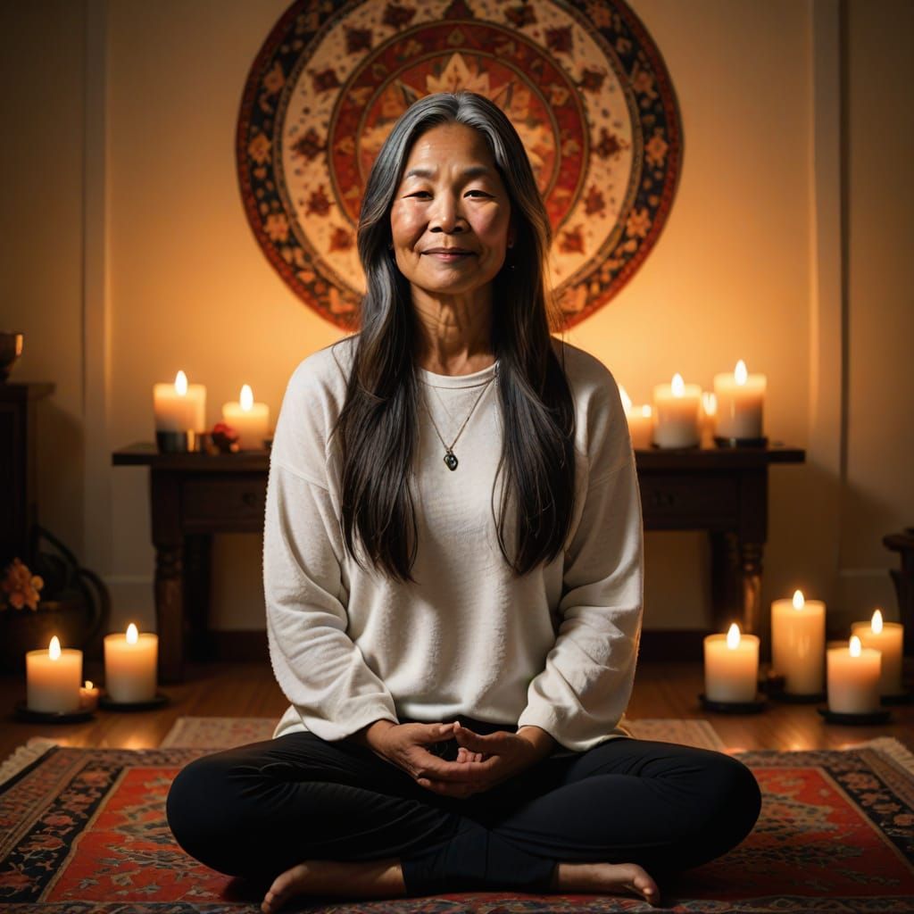 Contemplative Inuit Woman Meditates in Warm Candlelight