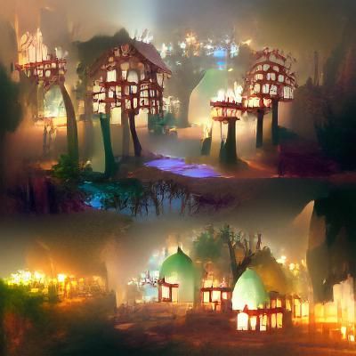 Ethereal Forest Village Concept Art