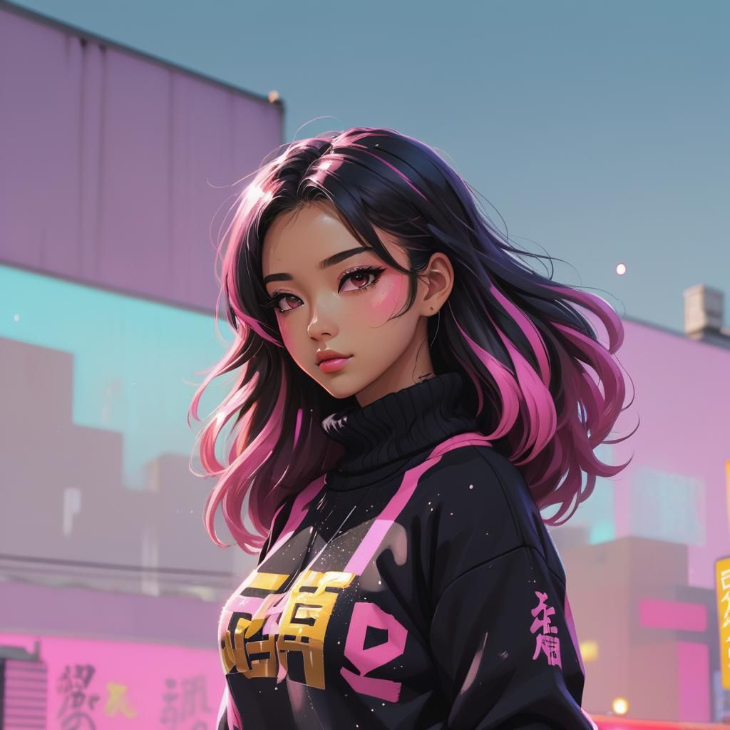 Latina Girl in Tokyo: Vibrant Anime Illustration