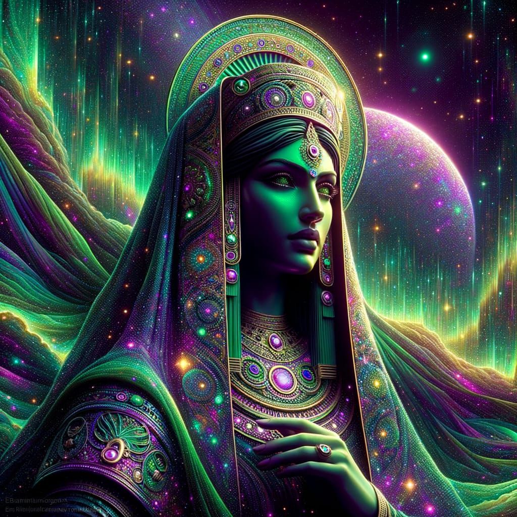 Akkadian Priestess in Aurora Borealis Camouflage