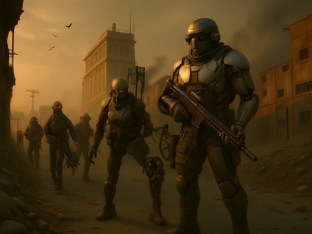 Post-Apocalyptic Team in Industrial Ruins