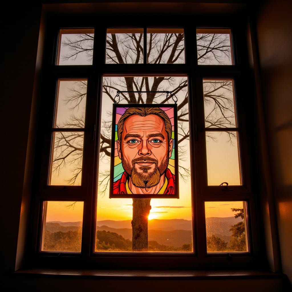 Stained Glass Portrait at Sunset