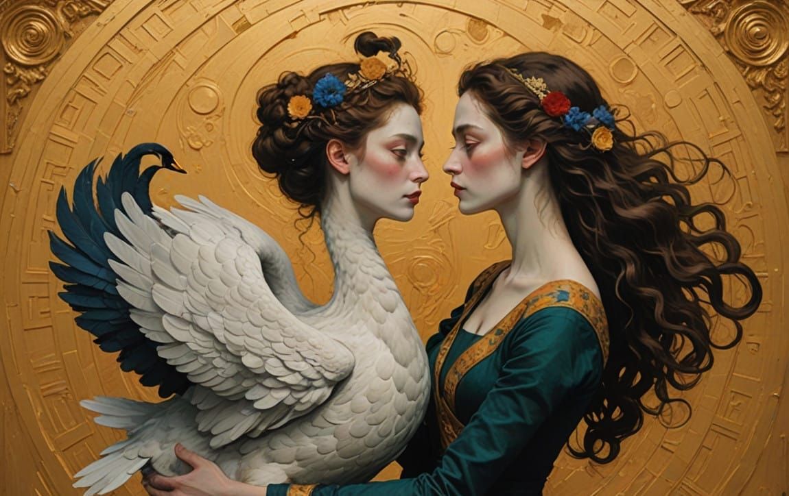 Gilded Portrait of Enchanted Lovers in Klimt-Inspired Art