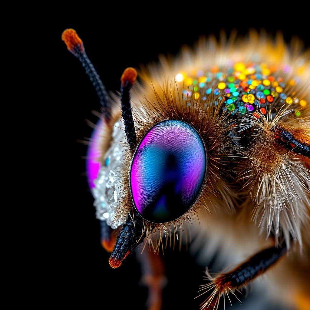 Intricate Ice Crystal Hornet Eyes Shine with Ethereal Glow