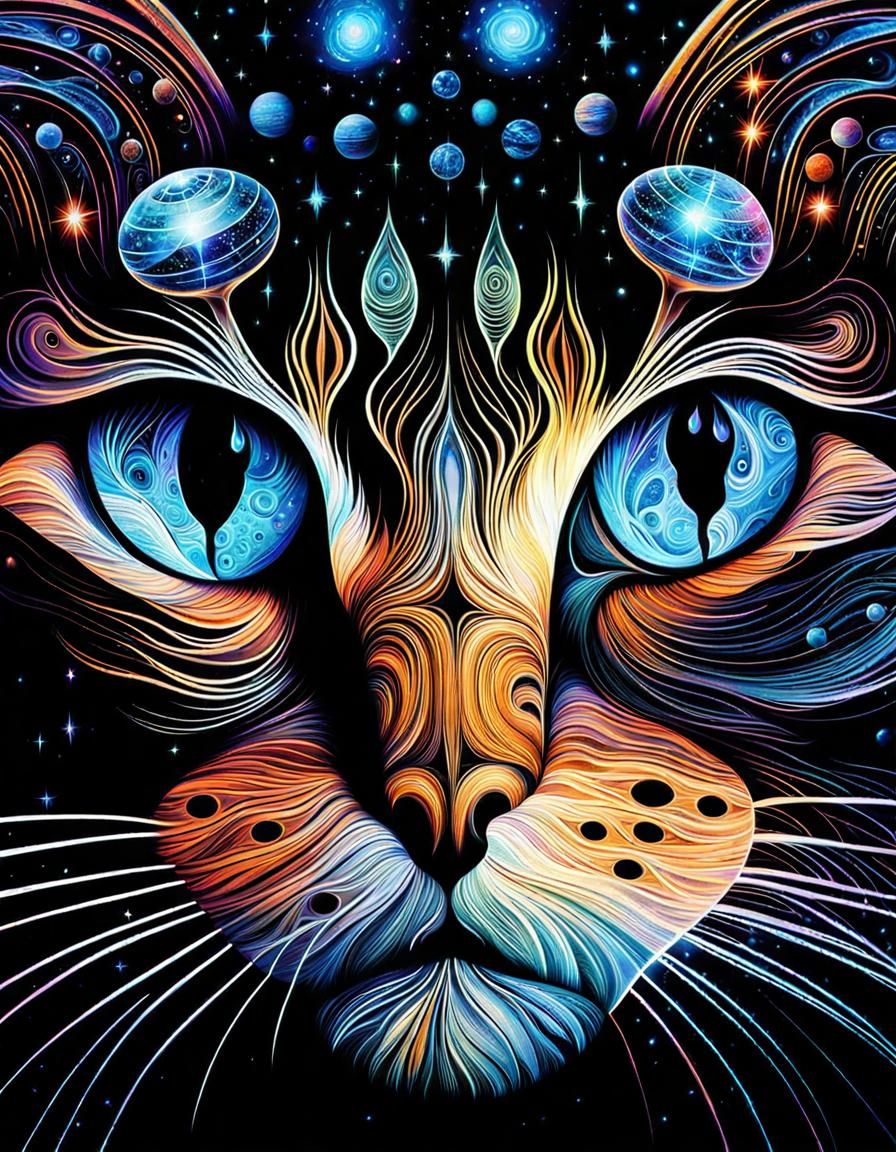 Cosmic Cat Double Exposure Black Light Poster