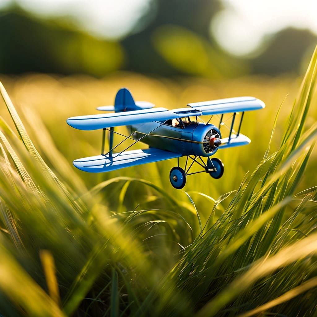 Miniature Biplane in Tall Grass: Macrophotography