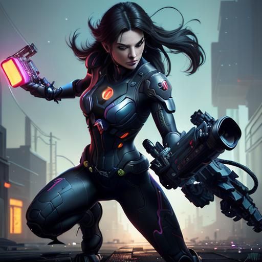 Nintendo Switch Girl in Cyberpunk Anime Style