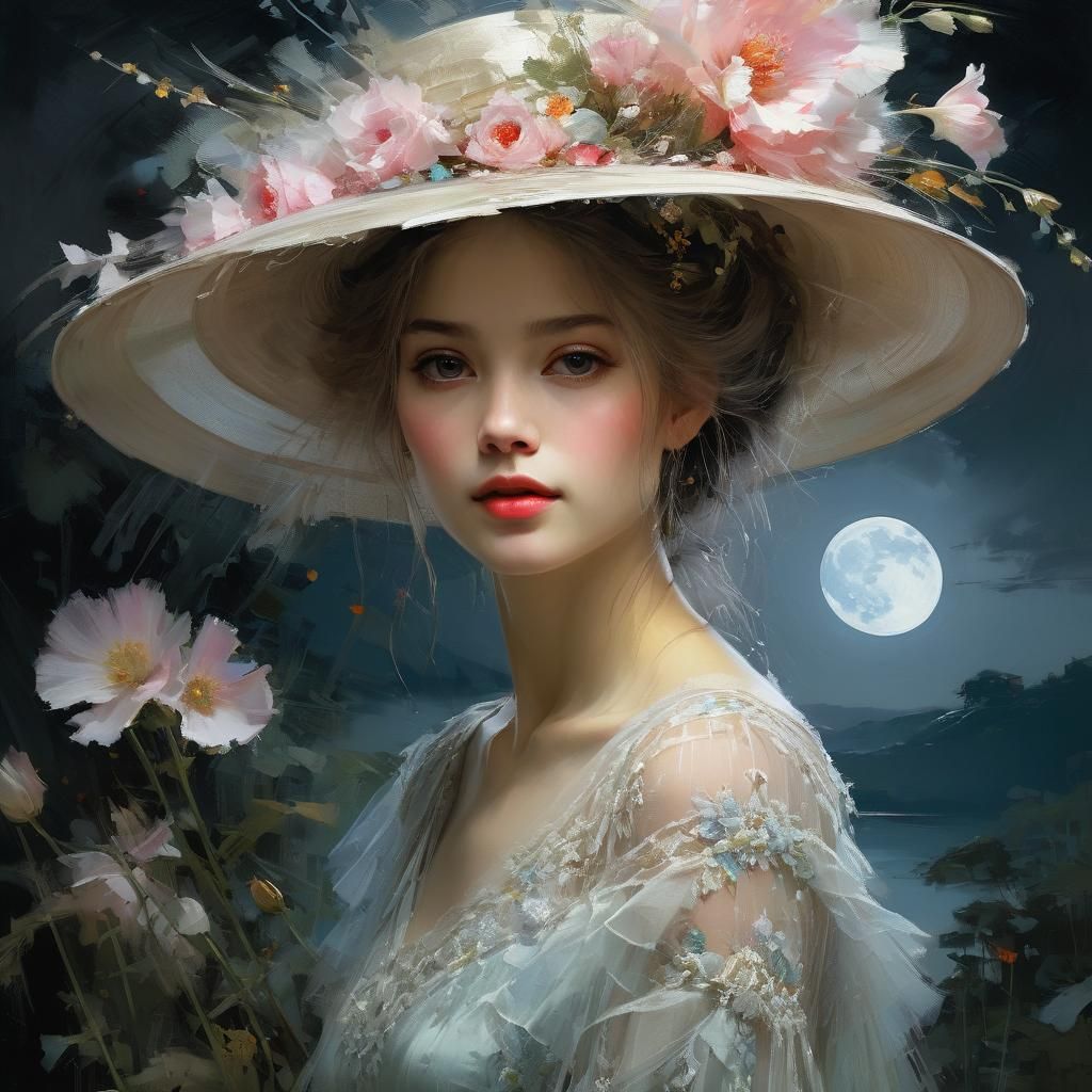 Beautiful Woman in Moonlight: Fine Art Portrait