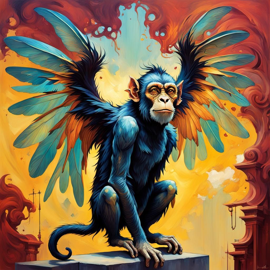 Winged Monkeys in a Toulouse-Lautrec Style