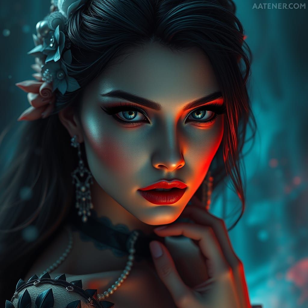 Surreal Gothic Goddess in Vibrant Dreamlike Atmosphere