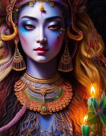 Detailed Wizard with Crystal Orbs, Hypermaximalist Style