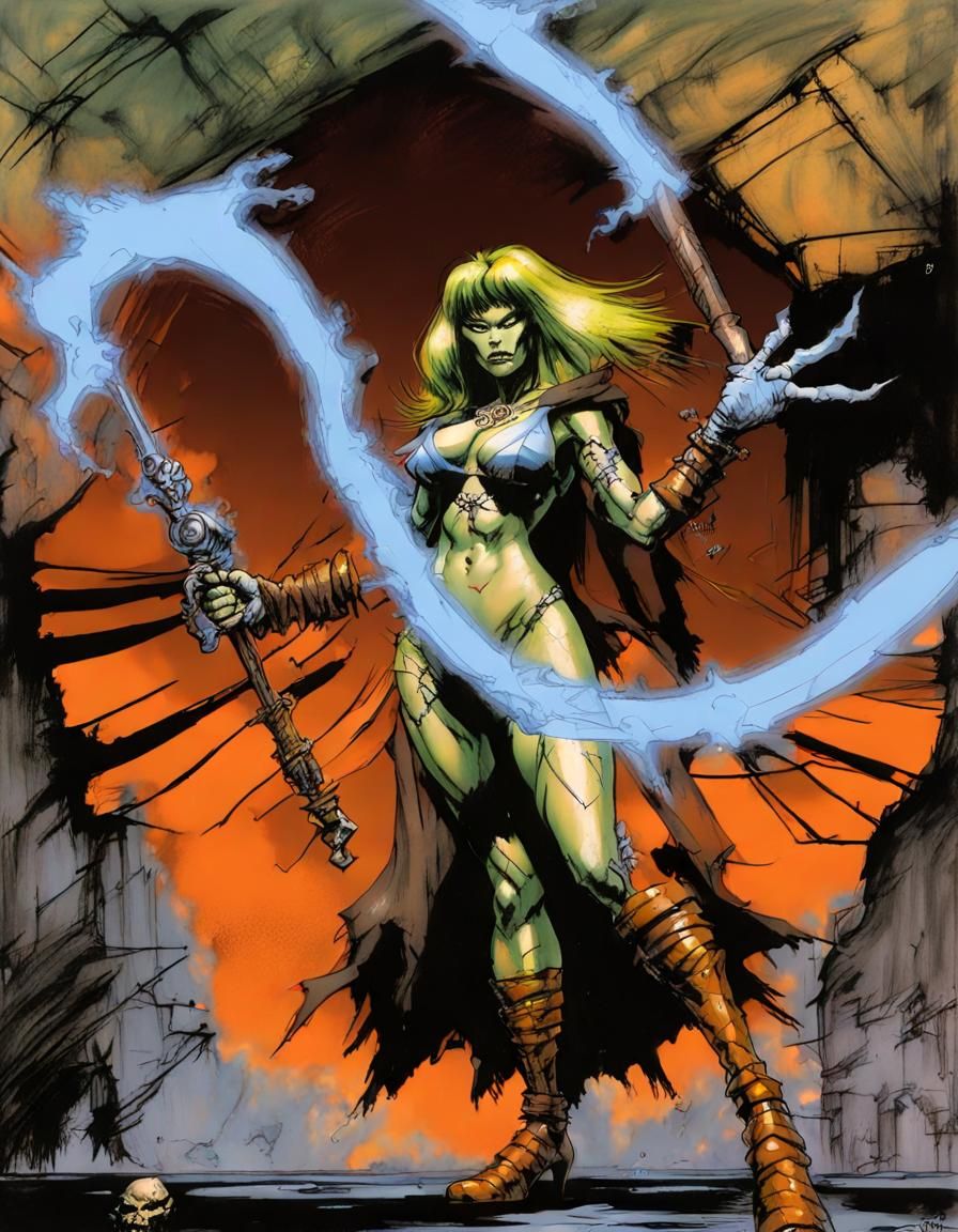 Dark Sorceress Portrait in Comic Book Style