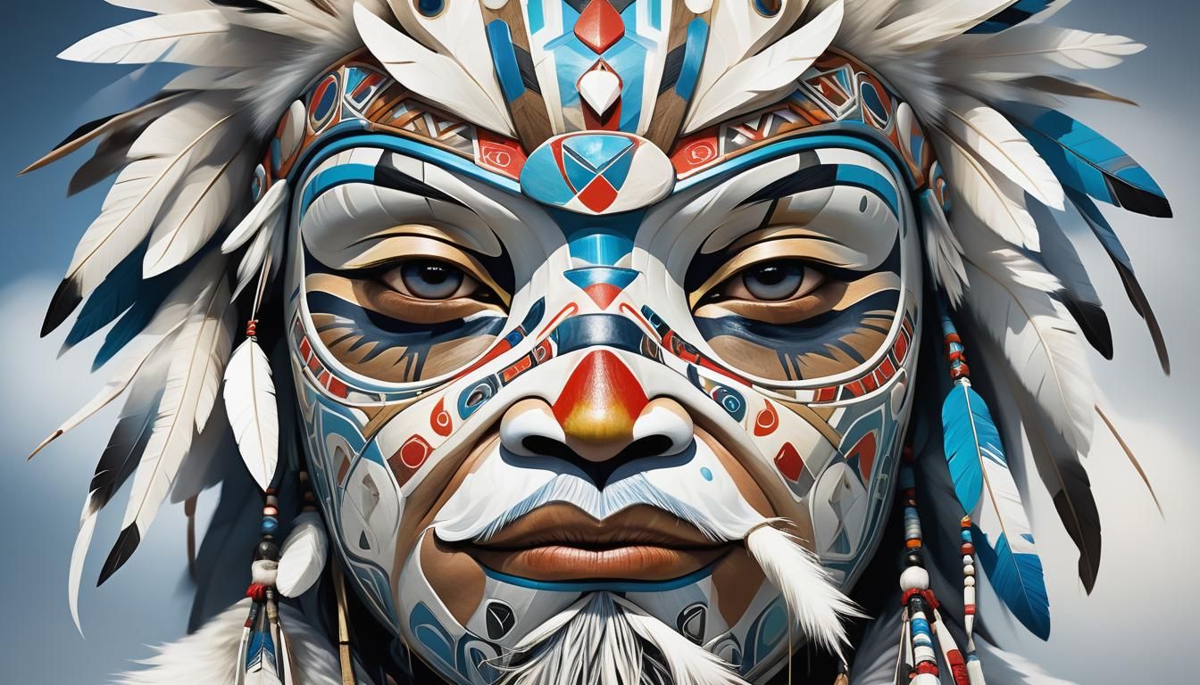 Inuit Ceremonial Mask Portrait in Art Nouveau Style