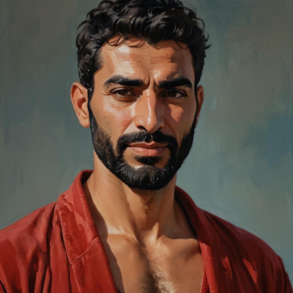 Portrait of Man in Red Robe as Oil Painting