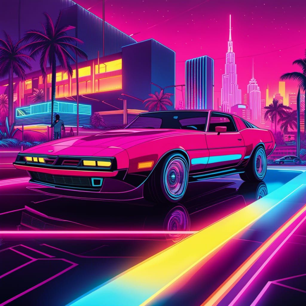 Miami Sunset in Synthwave Pop Art Style