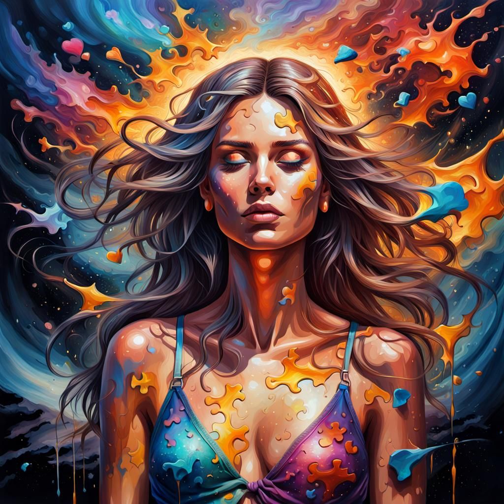 Cosmic Oil Painting of a Woman in Love