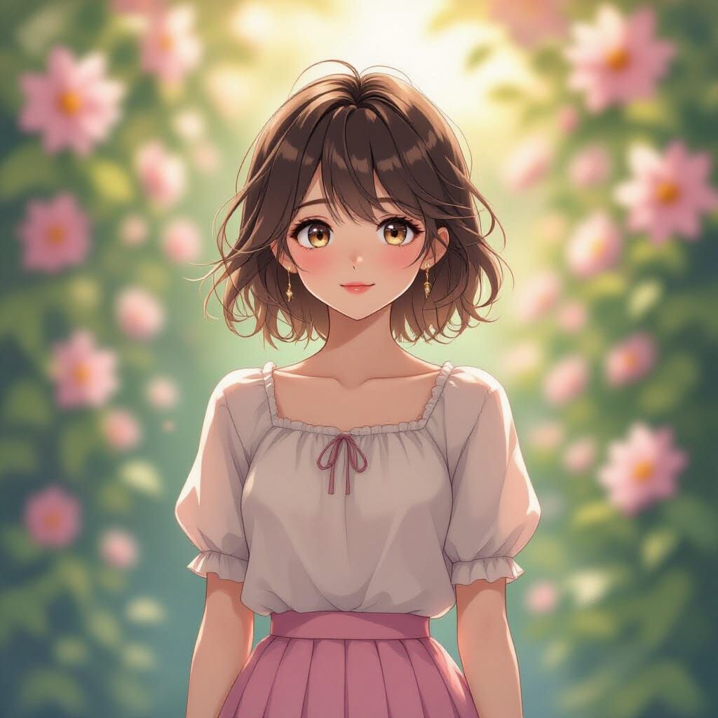 Anime Portrait of Androgynous Nao in Pastel Garden