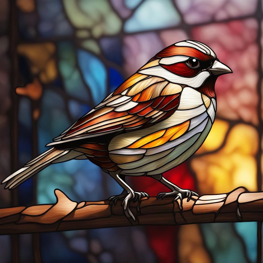 Sparrow in Stained Glass Style