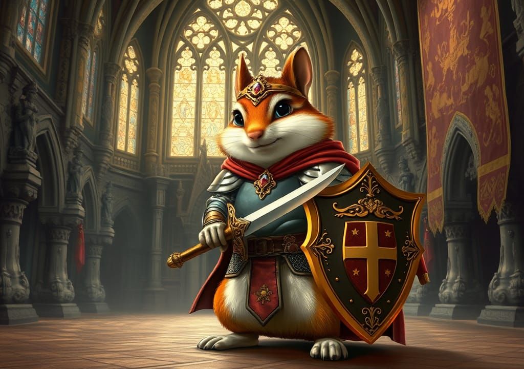 Chipmunk Knight in Castle: Fantasy Art